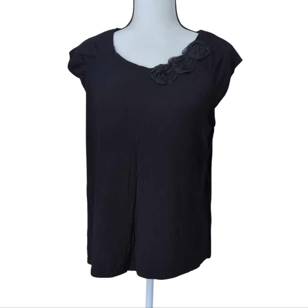 FWM Fenn Wright Manson Floral Embellished Dressy Flowy Top XL Black